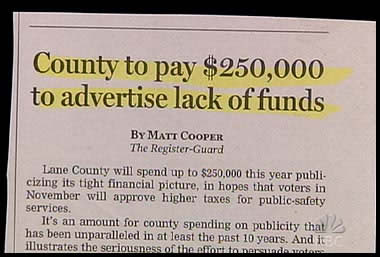 County Pays to Advertise Lack of Funds.
